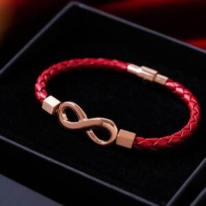 Bracelets 100%Cuir +Or plaqué (rouge)