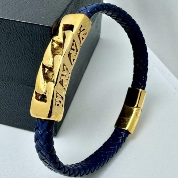 1000419819-1 Bracelet cuir or plaqué bleu