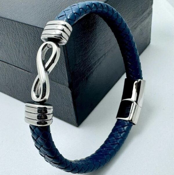 1000419823-1 Bracelet infini cuir argenté bleu