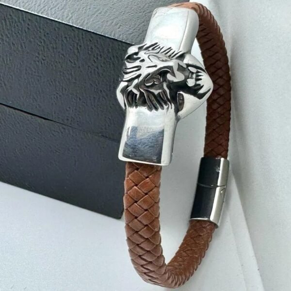 1000419825-1 Bracelet 100% cuir argenté marron