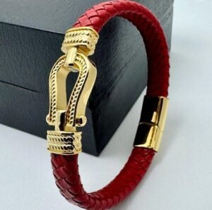 1000419826-1 Bracelet de luxe cuir or plaqué rouge