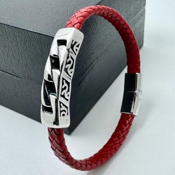 1000419827-1 Bracelet cuir argenté rouge