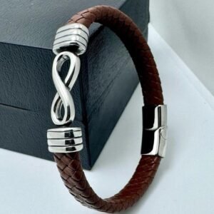 1000419829 Bracelet infini cuir argent marron
