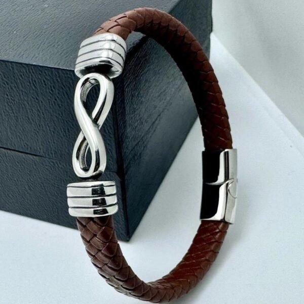 1000419829 Bracelet infini cuir argent marron