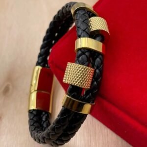 1000467208 Bracelet Cuir Véritable Plaqué Or