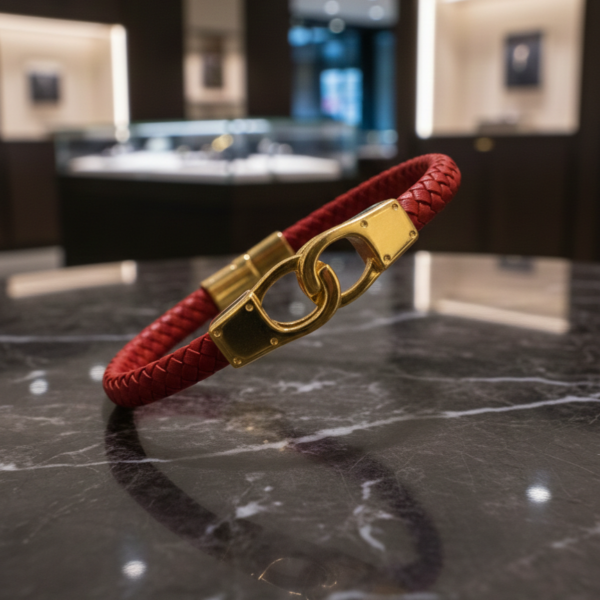 Bracelet Homme en Cuir et Laiton Or plaqué