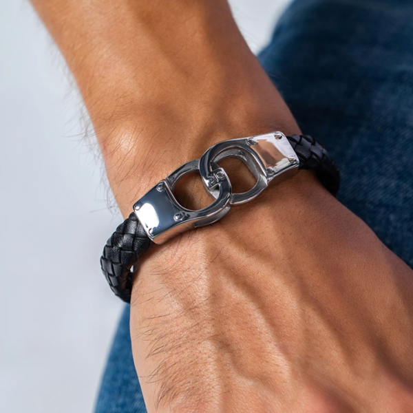 Bracelet Homme en Cuir et Argent