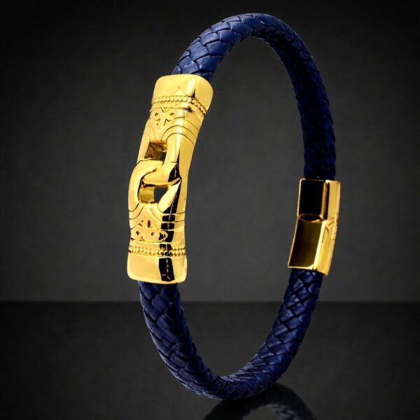 Bracelets 100% Cuir Or Plaqué (Bleu)