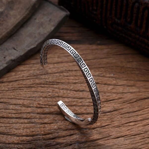 Bracelet Jonc Ouvert en Argent avec Motif Clé Grecque